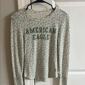 AE Green Floral Long Sleeve Knit Top